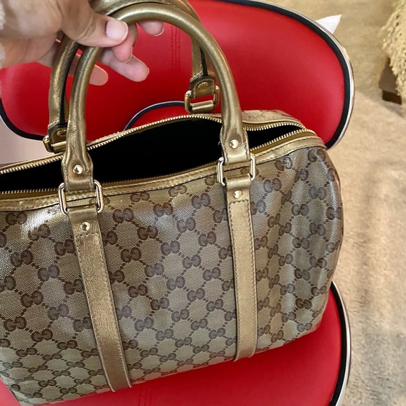 AUTHENTIC GUCCI BOSTON JOY PEWTER BROWN COATED BRONZE BAG - Picture 4 of 15